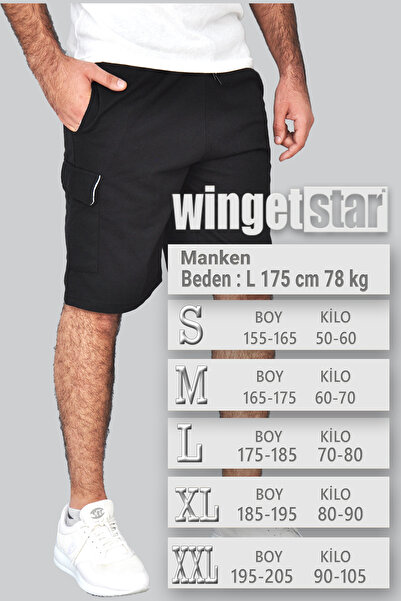 wingetstar Erkek Siyah Kargo Cepli Bermuda Şort