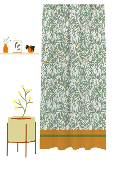 GREENDECOR Special Design Flower Leaf Ancient Line Ethnic Patterned Digital Printed (Single Wing) Modern Stylish Background Curtain