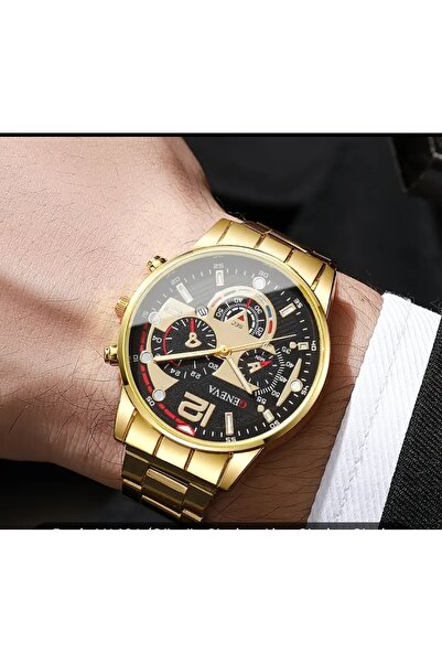 Geneva Erkek kuvars kol saati şık tasarım paslanmaz çelik(Bileklik hediyeli)