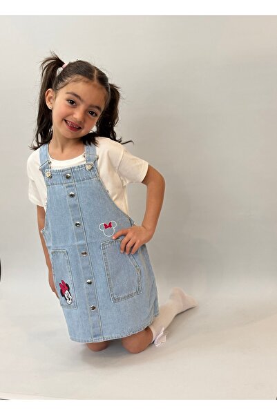 babymjuk Kız Çocuk Nakış Detaylı Salopet Minnie Mouse Nakış Detaylı Kız Çocuk...