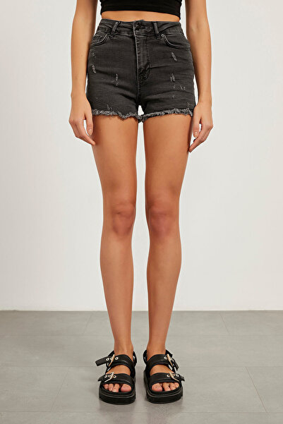 Arma Life Kadın Jeans Esnek Yüksek Bel Lazerli Füme Kot Şort