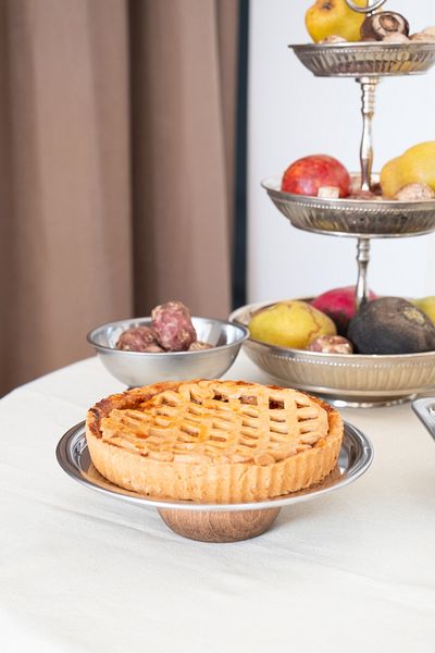 Beige & Stone Steel with Wooden Legs 23 cm Dessert Fruit Serving/ Presentation Tray