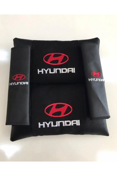 STİLİX GARAGE وسادة رقبة وحزام من جلد إلنترا الأزرق المطرز من هيونداي، قطعتين