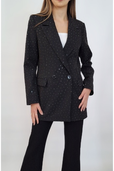 oyagüler KADIN SİYAH KRUVAZE GÜMÜŞ RENK TAŞ BASKILI ABİYE CEKET YY101212