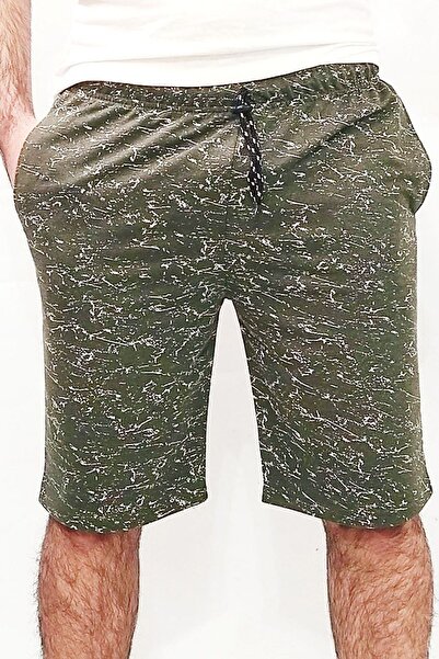 wingetstar Erkek Haki Kırçıllı Iki Iplik %85 Pamuk %15 Polyester Rahat Kalıp Günlük Baskılı Bermuda Şort