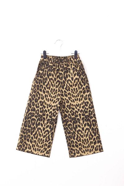 Magu Girl's Cotton Brown Leopard Patterned Trousers