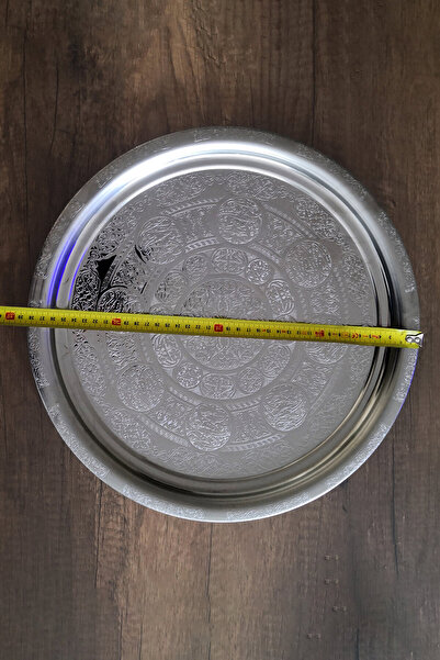 Binbir Trend 39 cm Authentic Patterned Chrome Steel Appetizer Serving Plate, Salad and Kebab Plate