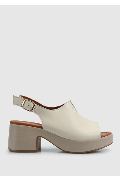 Provoq Ecru Leather Women's Heeled Sandals