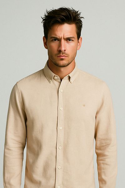 Jack & Jones Ανδρικό λινό μακρυμάνικο μπεζ πουκάμισο 12251024