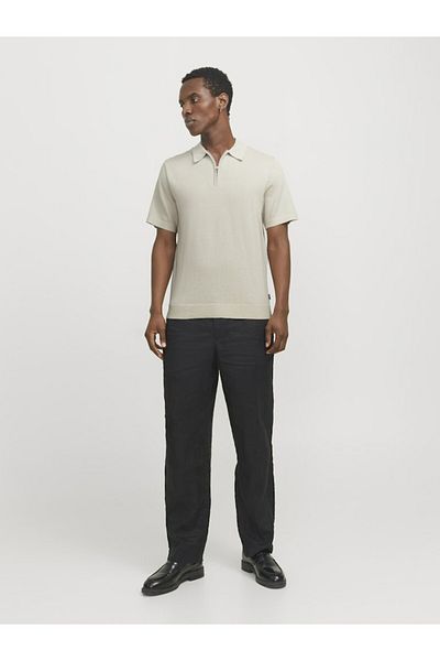 Jack & Jones Men's Beige Jprblamilano Spring Knit Polo Ss Sn Polo T-Shirt 12271401 -Silverlin