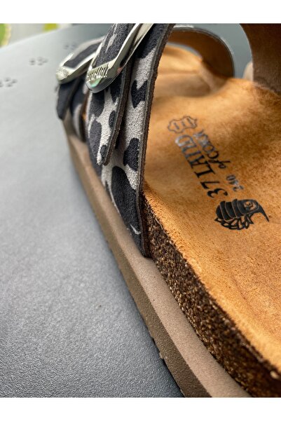 Land of Cork Anatomical Natural Cork Sole Cow Animal Pattern Platform Sole Leather Slippers