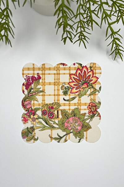 decofav Ethnic Flowers and Bamboo Patterned Laser Cut Cocktail Napkin 1 Piece