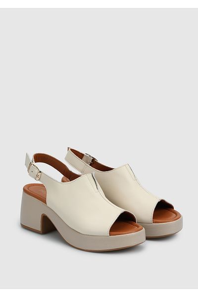 Provoq Ecru Leather Women's Heeled Sandals