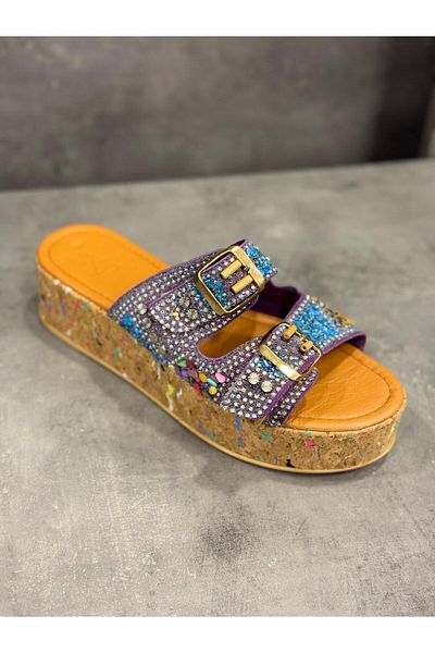 Zeyn Slippers Handwritten Natural Column Heel Cork