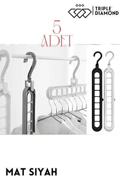 Triple Diamond 5 Adet Siyah Sihirli Askısı Çok Fonksiyonlu Dolap Içi Düzenley...