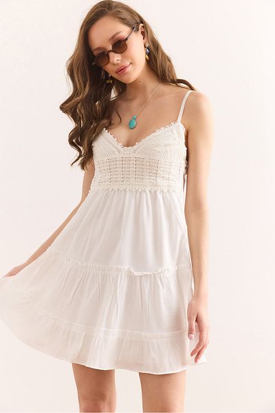 Olalook Rochie mini cu căptușeală reglabilă cu bretele albe pentru femei Elb-19002386