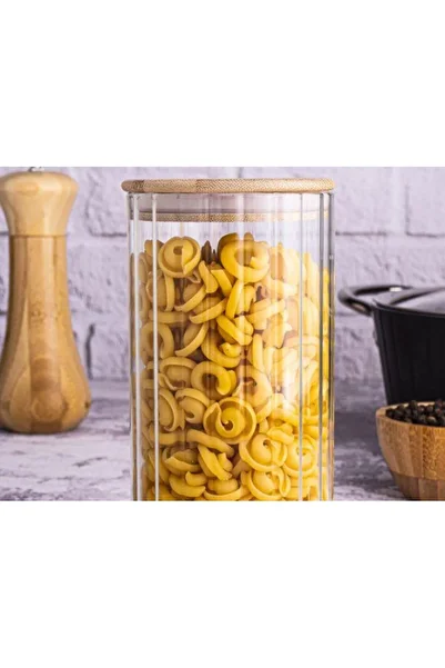 şirin eşyalarım Jack Bamboo Glass Jar with Lid - 900 ml
