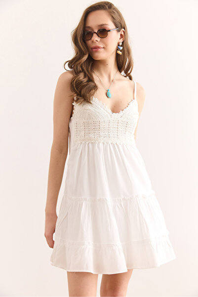 Olalook Rochie mini cu căptușeală reglabilă cu bretele albe pentru femei Elb-19002386