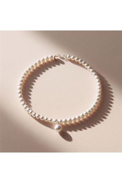 SmY Bag Design Simple Plastic Pearl Choker Necklace Cream Color