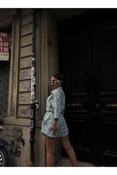 Friday Mood Women's Embroidery Patterned Oversize Shorts Shirt Set