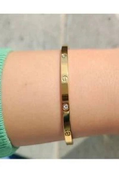 JANRA WORLD Stainless Steel Handcuff - Bracelet (Silver & Gold Color) Thin Model with or Without Stone