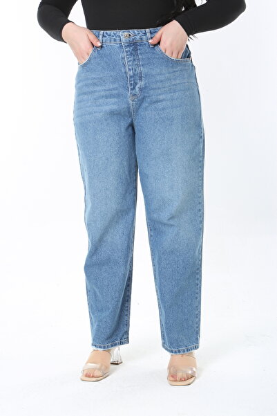 Şans Pantaloni de damă, albaștri, cu talie înaltă, cu efect de spălare, cu 5 buzunare, 65N38888