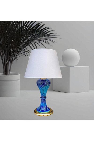DEDE Gordi̇on Lampshade Gold Coated Blue Tile Cream Hat