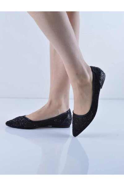 Şanslı Ayakkabıcılık Siyah Taşlı Fileli Abiye Babet