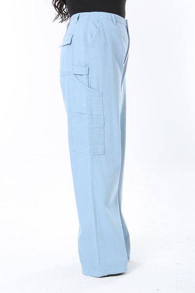 Şans Pantaloni largi din denim cu talie înaltă, albastru, cu buzunare cargo, pentru femei, mărime mare 65N38896