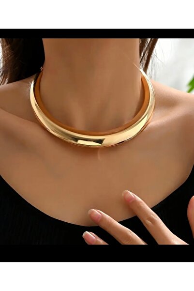 NISHPOINT ALTIN RENGİ KALIN CHOKER TREND CHOCKER KOLYE