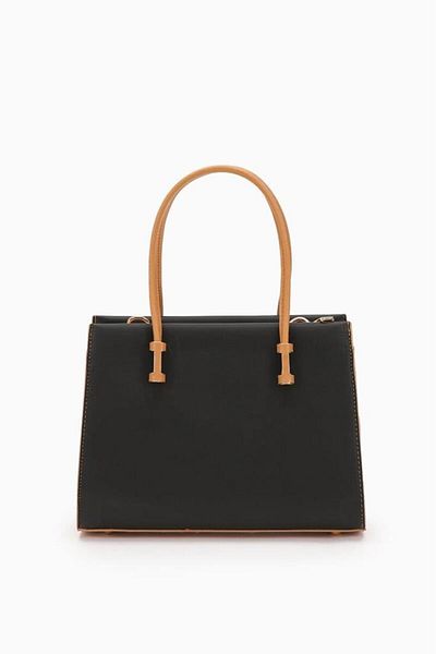 Levidor Black-Camel Multi-Compartment Handbag