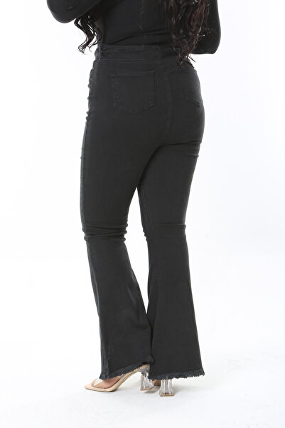Şans Women's Large Size Black High Waist Wide Leg 5 Pocket Lycra Jeans 65N38894