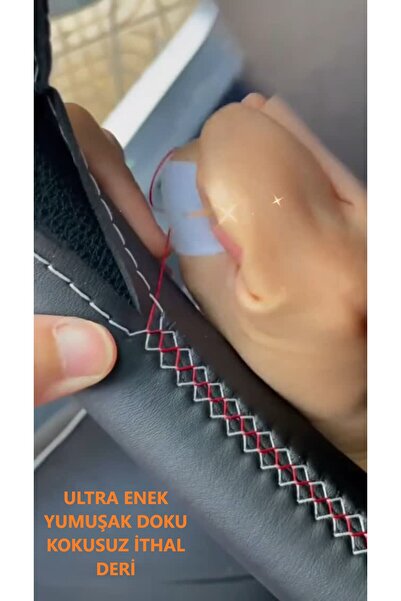 AYAZGRUP Hyundai H 100Direksiyon Kılıfı Dikmeli Soft Deri Kokusuz, Beyaz-Kırm...