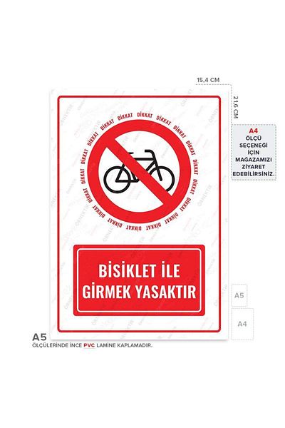 Posterya Ul01577-A5 - It Is Forbidden to Enter with a Bicycle Warning Sign (15,4×21,6cm)