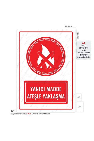 Posterya Ul01610-A5 - Combustible Material Fire Approach Warning Sign (15,4×21,6cm)