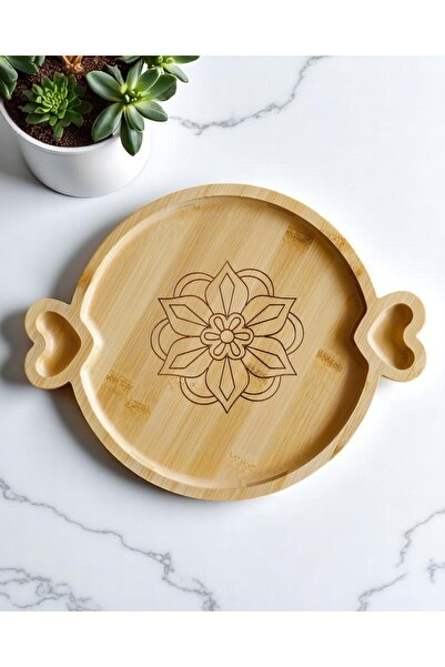 Royal Hediyelik 31X24Cm Floral Pattern - Heart Shaped Oval Bamboo Kitchen Tool