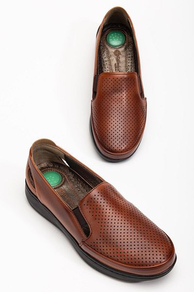 Dilimler Ayakkabı Orthopedic Women's Casual Shoes - Large Size, Tan Laser Printed Side Windows