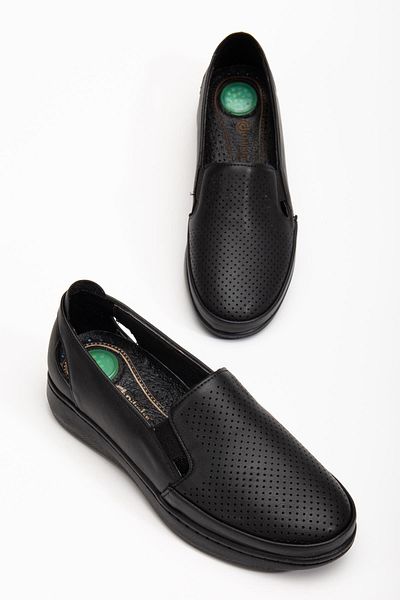 Dilimler Ayakkabı Genuine Leather Large Size Orthopedic Women's Casual Shoes Black Laser Printed Side Window