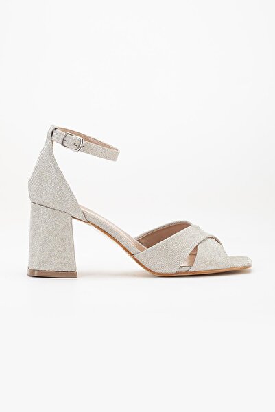 Dilimler Ayakkabı Large Size Women's Heeled Sandals with Cross Gold Band Baretli