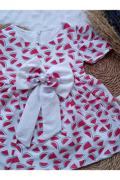 ayzen store Watermelon Patterned Bow Detailed Girl's Dress