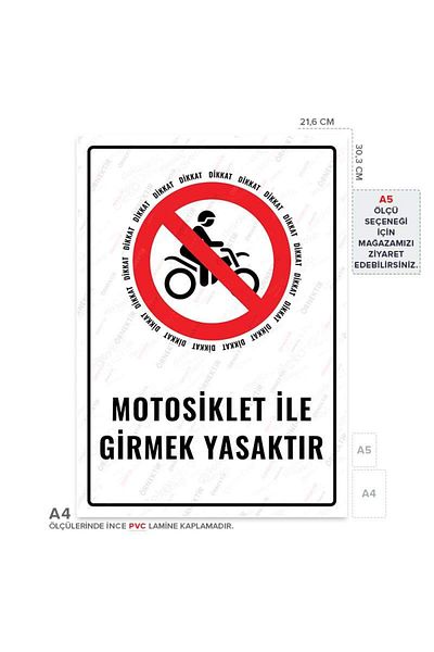 Posterya Ul01580-A4 - It Is Forbidden to Enter with a Motorcycle Warning Sign (21,6×30,3cm)