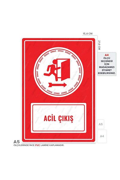 Posterya Ul01617-A5 - Emergency Exit Right Direction Warning Sign (15,4×21,6cm)