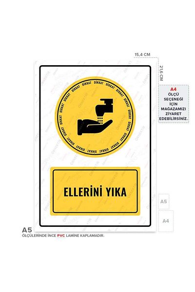 Posterya Ul01076-A5 - Wash Hands Warning Sign (15,4×21,6cm)