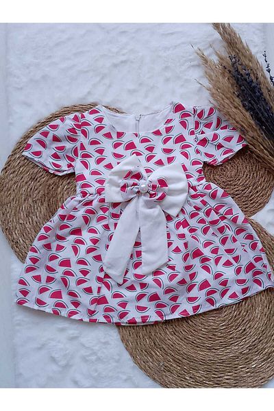 ayzen store Watermelon Patterned Bow Detailed Girl's Dress