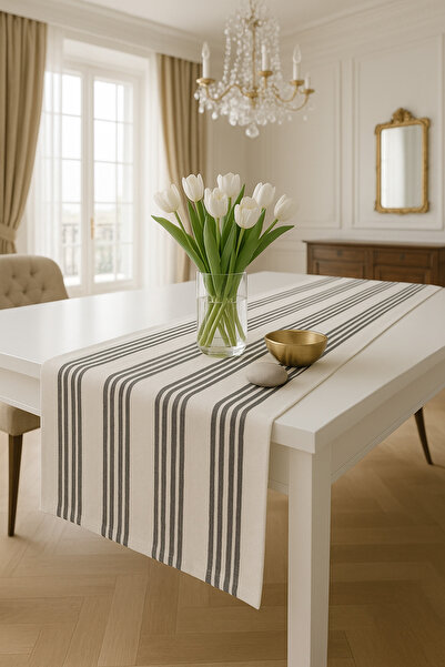 emira tasarım Çizgili Runner Dekoratif Masa Örtüsü 40x140 Mutfak & Yemek Masa...