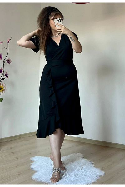 Paris Butik Μαύρο φόρεμα με μανίκια με βολάν