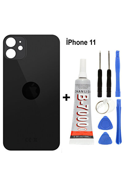 TamirCep İphone 11 Uyumlu Siyah Arka Pil Kapağı Batarya Kapağı Yapışkan Hediyeli