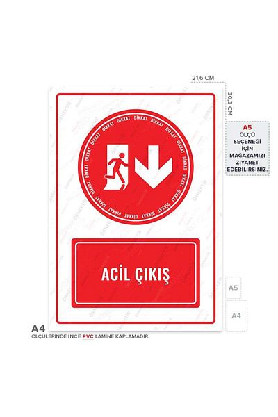 Posterya Ul01654-A4 - Emergency Exit Right Direction down Warning Sign (21.6×30.3cm)