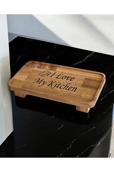 Royal Hediyelik Decorative 22X11Cm 1 Piece Rectangular Wooden Oil Pot Base and Kitchen Organizer, with Legs