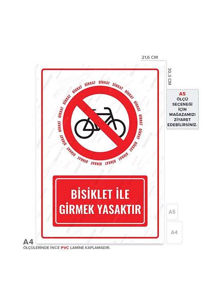 Posterya Ul01577-A4 - It Is Forbidden to Enter with a Bicycle Warning Sign (21,6×30,3cm)